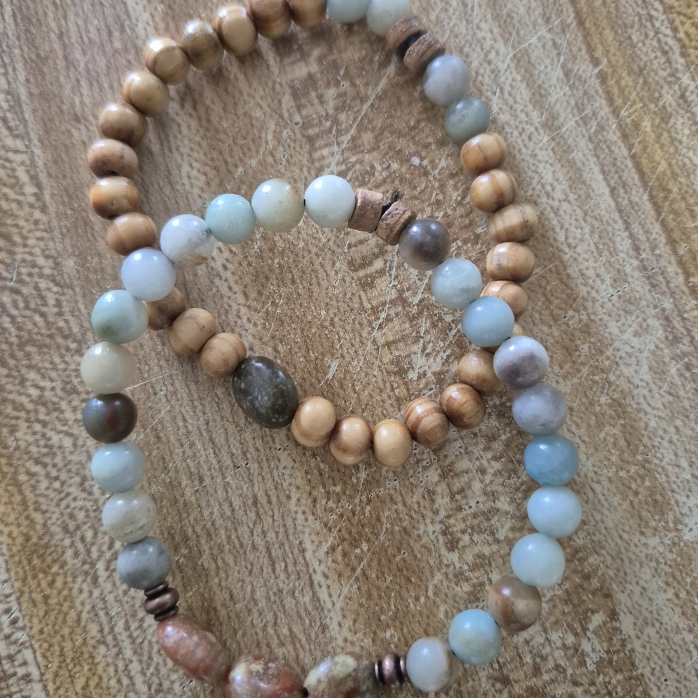 Handmade Set Of Natural Anicent Amazonite Stones and Tibetan Braclet! - Picture 2 of 11